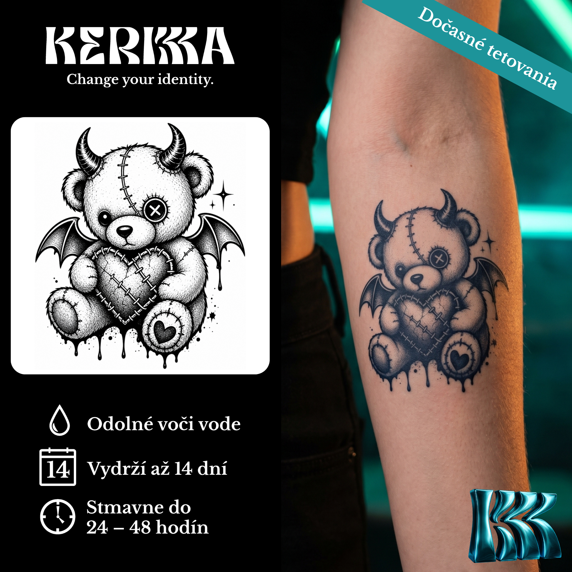 KERKKA Temný macko dočasné genipin tetovanie 7x7 cm
