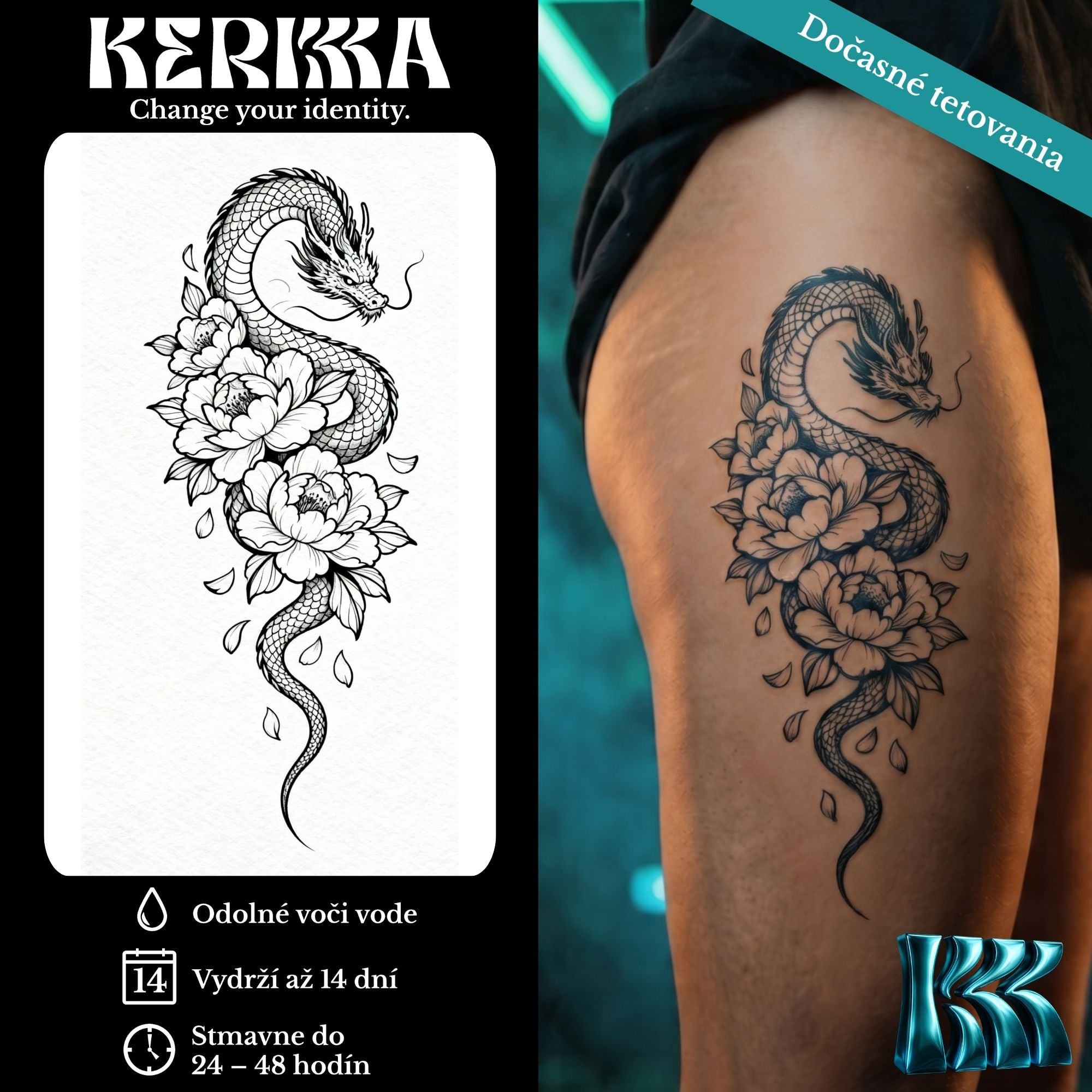 XL Myth Core 4+1 ZADARMO balenie - Floral Serpent Spine dočasné genipínové tetovanie