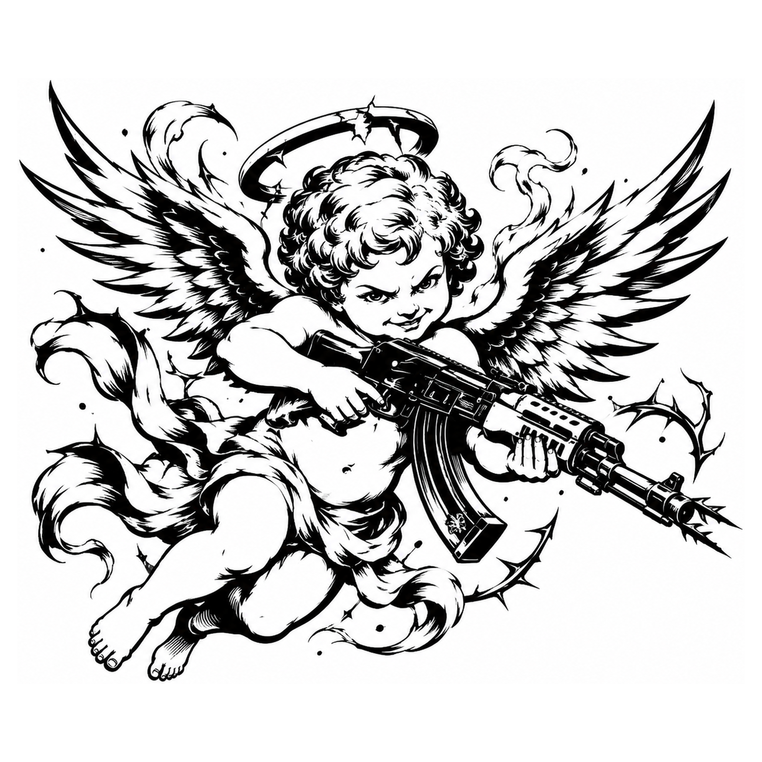 KERKKA Ozbrojený cherub dočasné genipin tetovanie L 11x11 cm