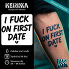 I FUCK ON FIRST DATE štetcový font so zlomeným srdcom, tetovanie na predlaktí — KERKKA