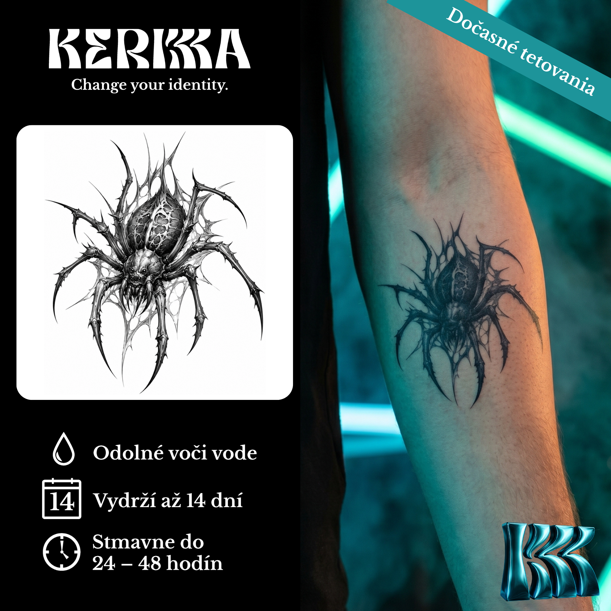 KERKKA Pavúčí trón dočasné genipin tetovanie 7x7 cm