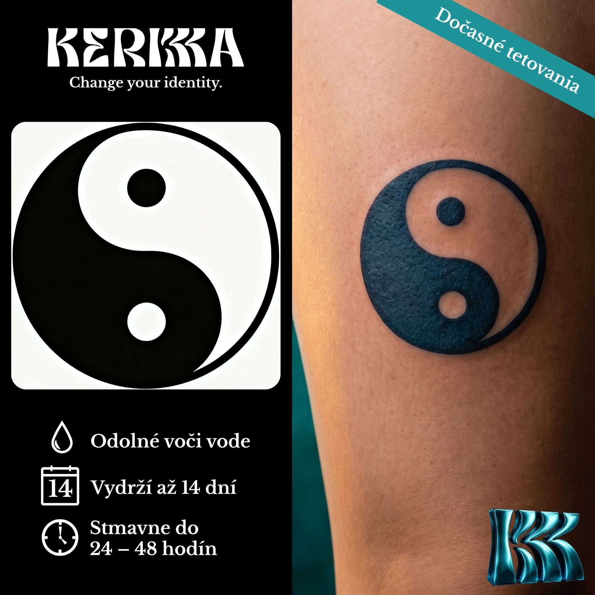Klasický jin-jang symbol, dočasné tetovanie na predlaktí — KERKKA