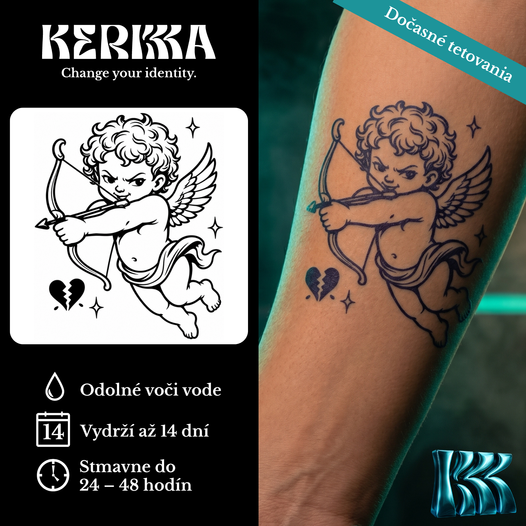 KERKKA Zlomený amor dočasné genipin tetovanie 7x7 cm