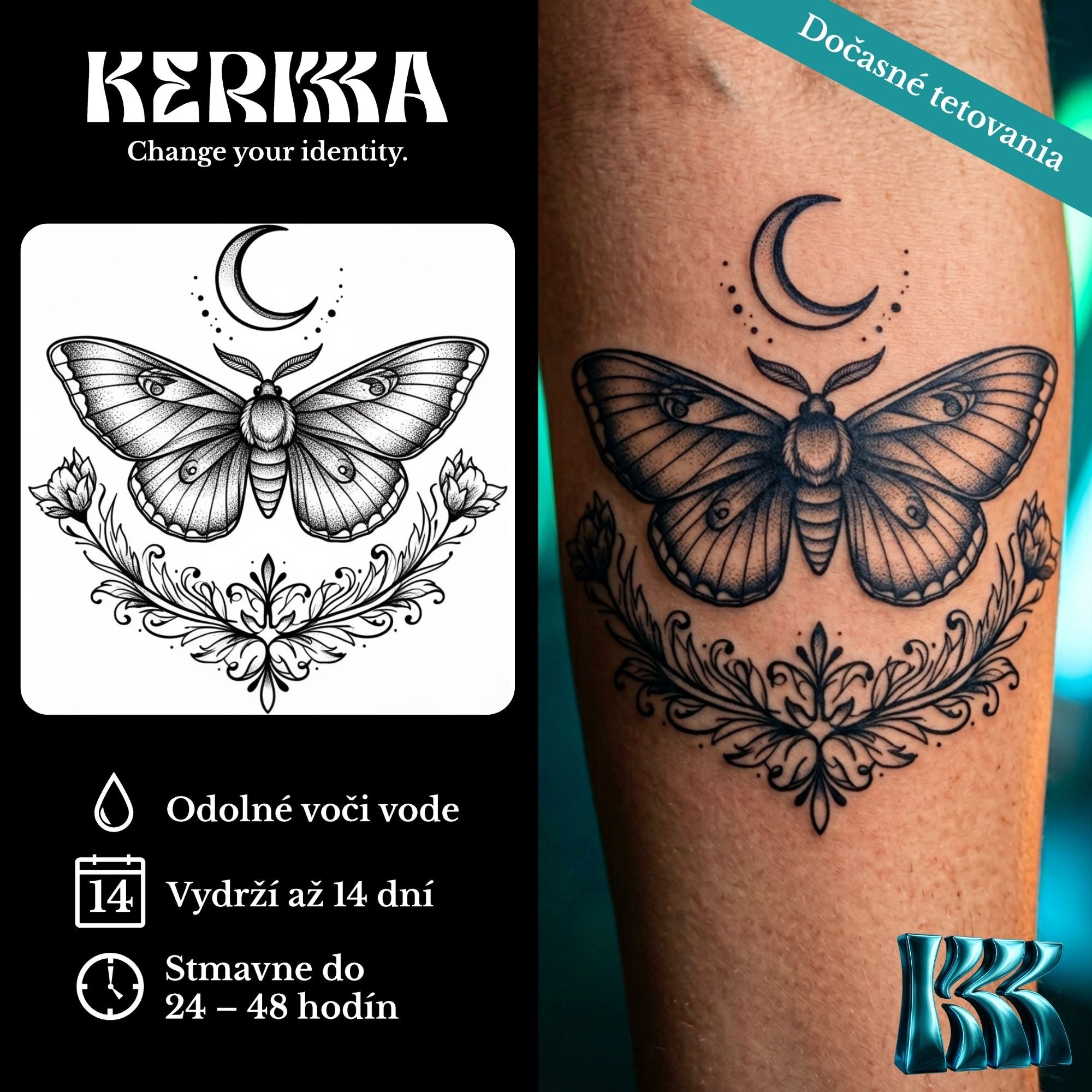 Dark Icons 4+1 ZADARMO balenie - Moon Moth Bloom dočasné genipínové tetovanie