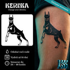 Doberman v pozore, dočasné tetovanie na stehne — KERKKA