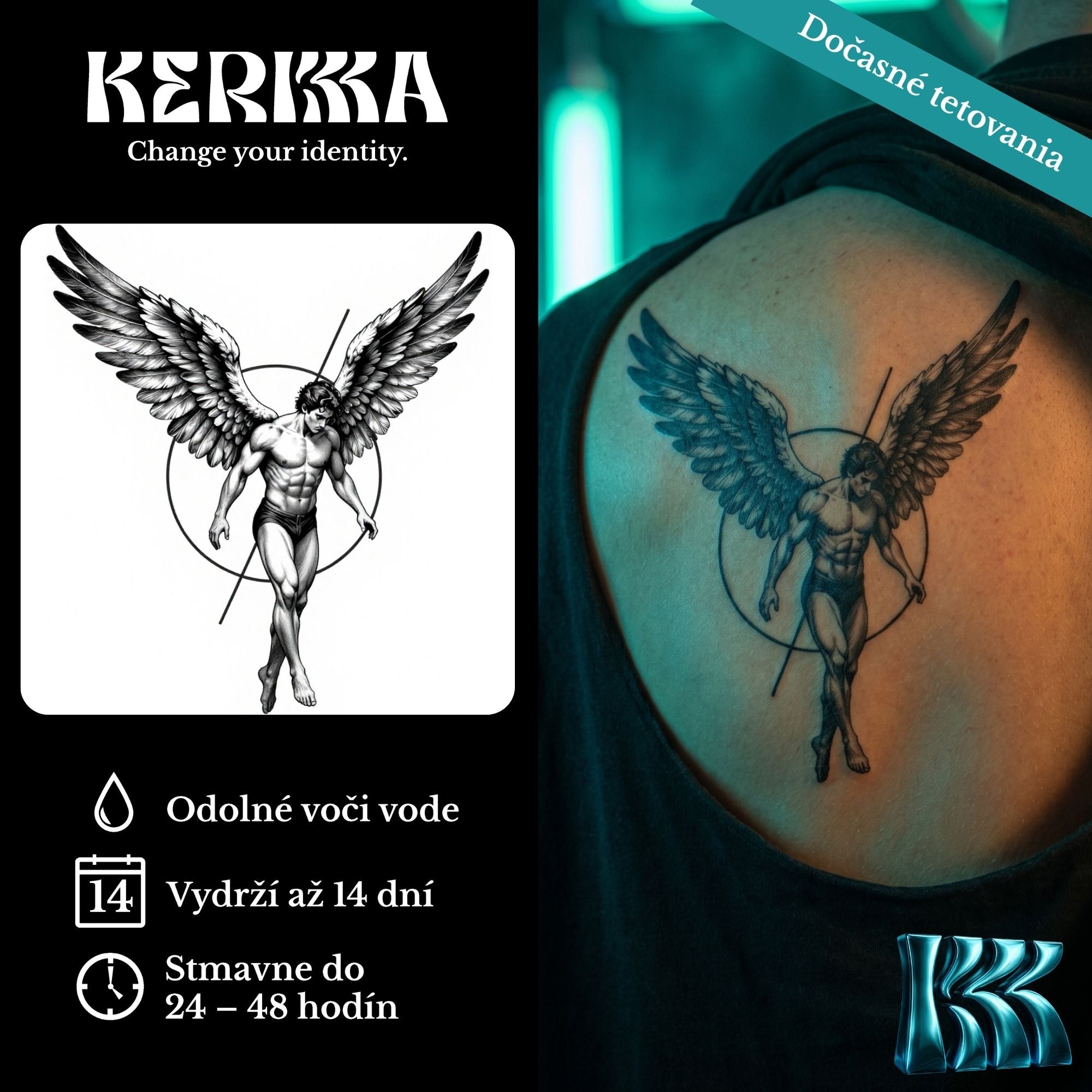 Wings balenie - Winged Rebel dočasné genipínové tetovanie
