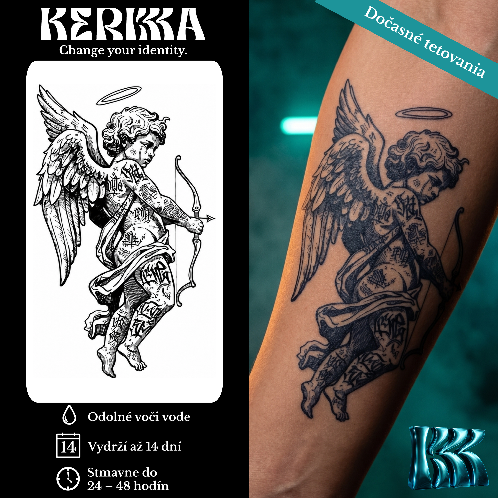 KERKKA Rebel cherub dočasné genipin tetovanie 7x12 cm