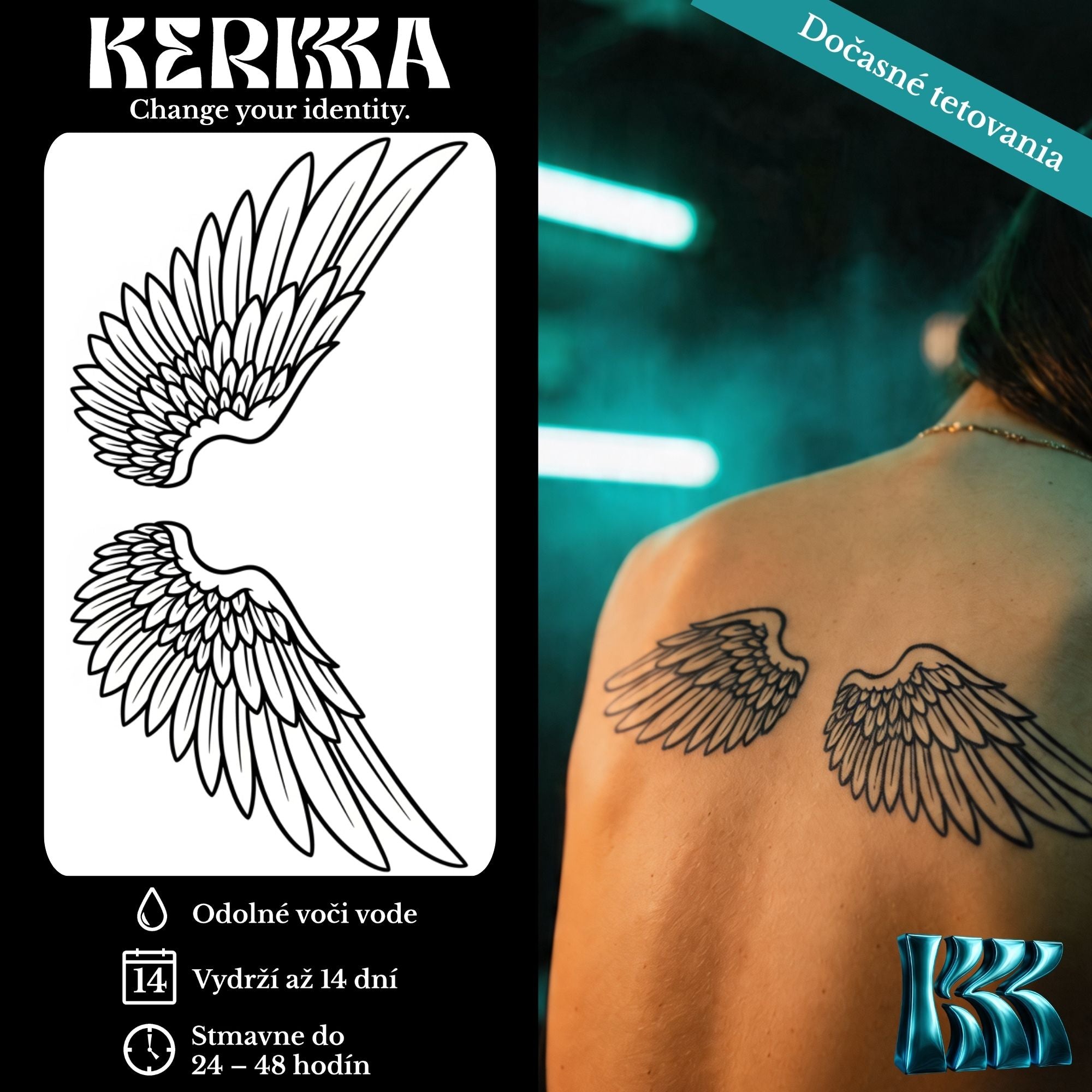 Wings balenie - Angel Wings Emblem dočasné genipínové tetovanie
