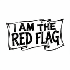 I AM THE RED FLAG text na vlajkovom zvitku, čierne líniové umenie — KERKKA