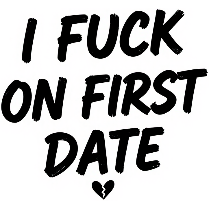 I FUCK ON FIRST DATE štetcový text so zlomeným srdcom na bielom — KERKKA
