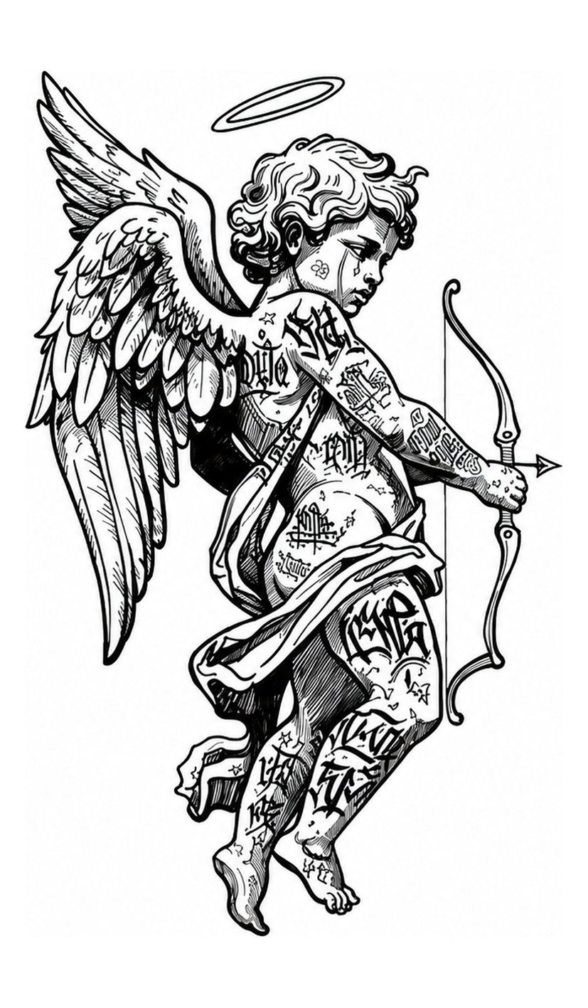 KERKKA Rebel cherub dočasné genipin tetovanie V 7x12 cm