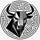 Polygonálna hlava býka v kruhovom labyrinte, čierne líniové umenie — KERKKA