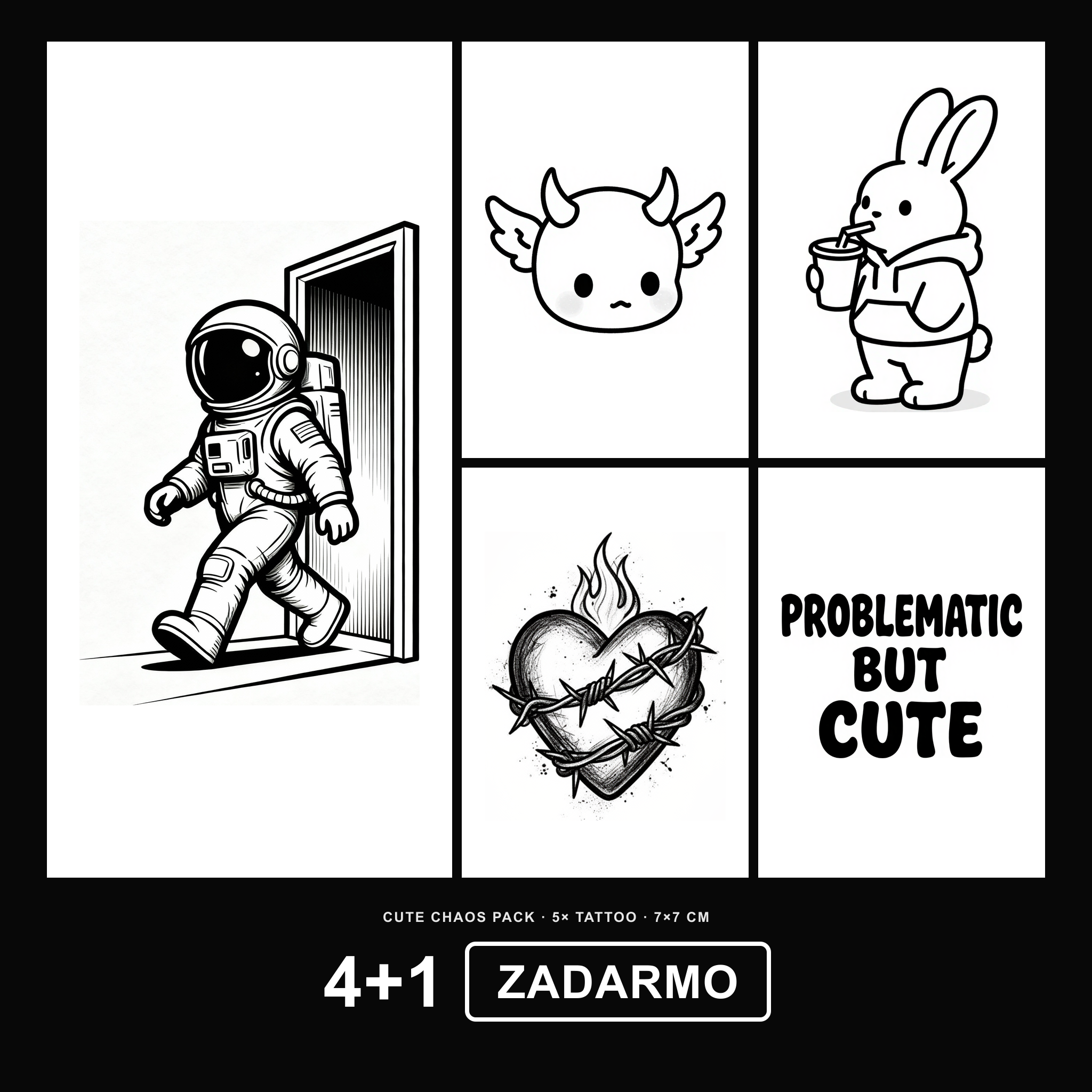Cute Chaos 4+1 ZADARMO Pack - KERKKA dočasné tetovanie
