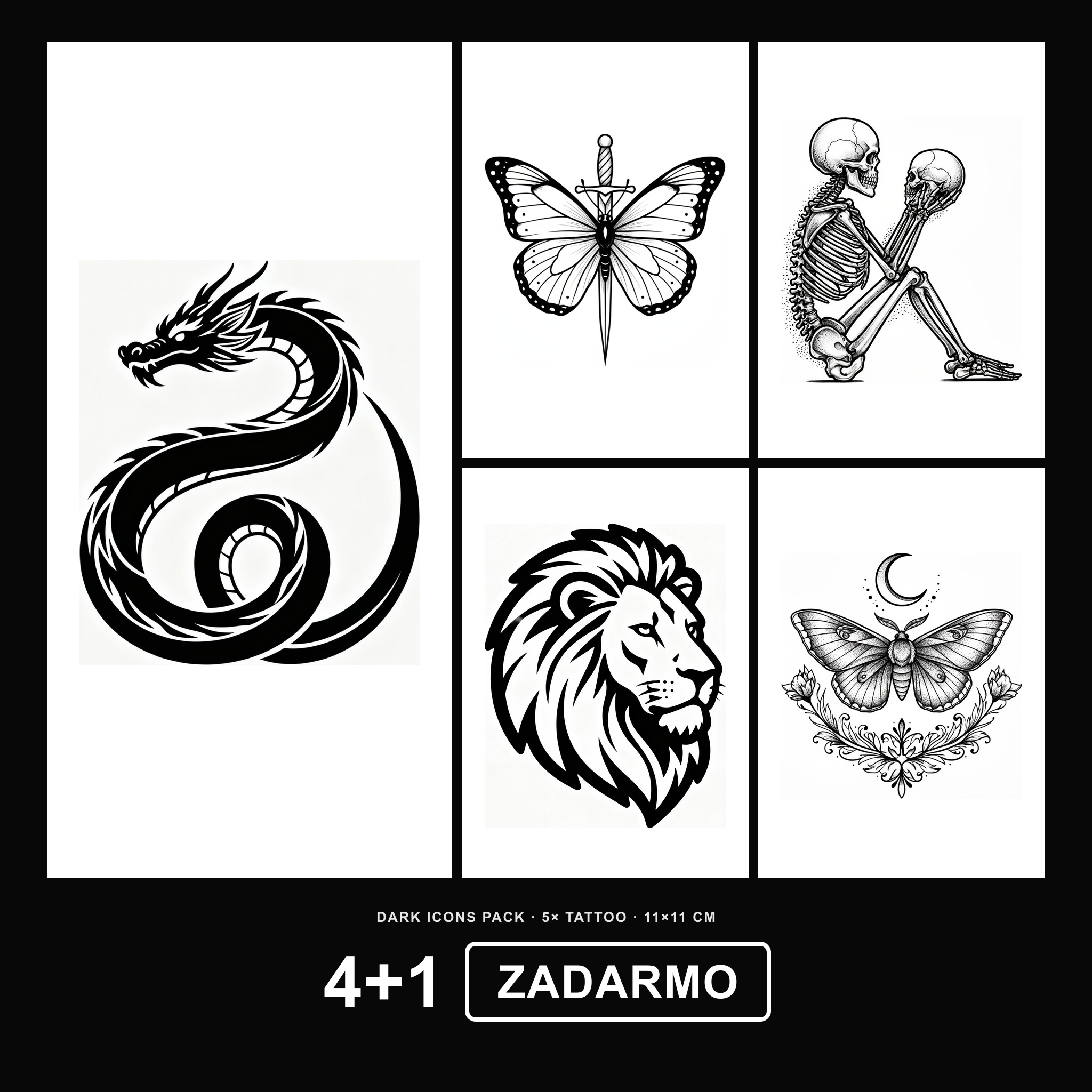 Dark Icons 4+1 ZADARMO Pack - KERKKA dočasné tetovanie